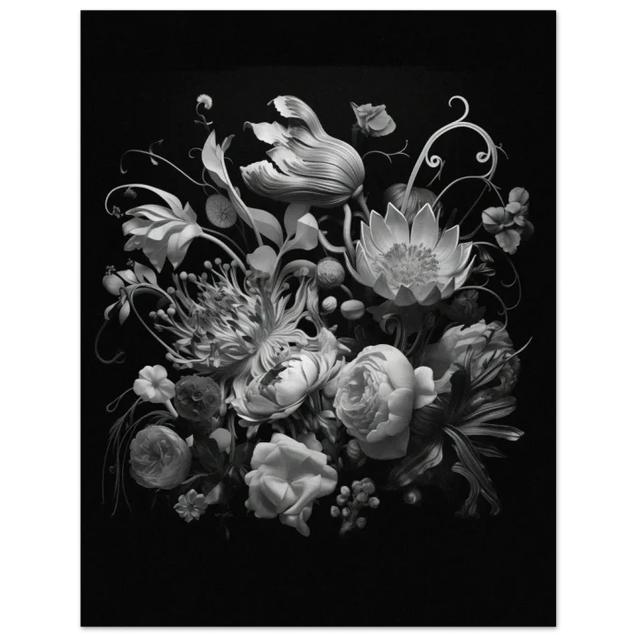 Dramatic Monochromatic Floral Bouquet - Premium Matte Paper Poster - Image 5