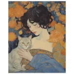 Art Nouveau "Woman & Cat" - Premium Matte Paper Poster in Your Choice of Six Sizes