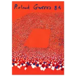 Roland Garros 1984 abstract poster with red clay court texture and handwritten title