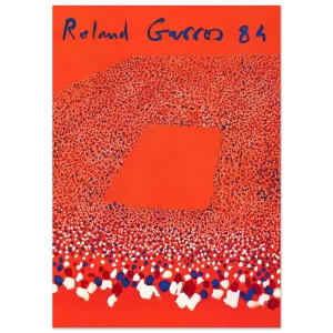 Roland Garros 1984 abstract poster with red clay court texture and handwritten title
