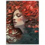 Ethereal Bloom: Art Nouveau Woman with Flowing Coral Hair - Premium Matte Paper Poster - Image 2