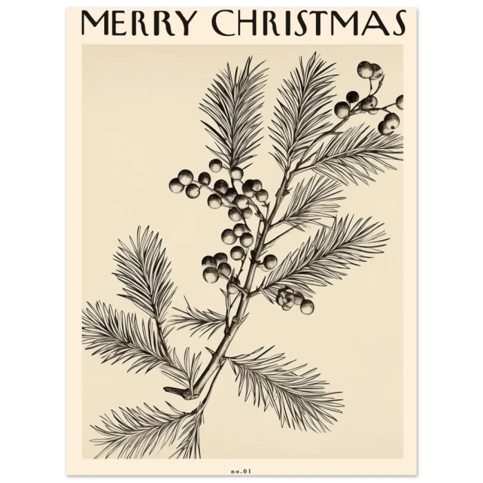 Vintage Botanical Holly "Merry Christmas" Art Poster - Premium Matte Paper Print in Multiple Sizes - Image 4
