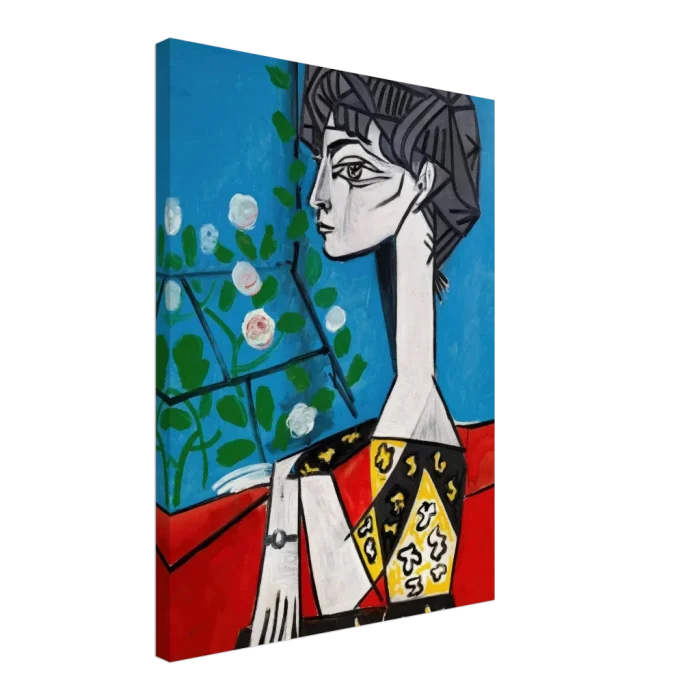 Cubist Muse Canvas Print – Bold Modern Portrait Art in Blue, Red & Yellow - Image 5