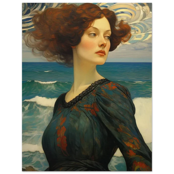 Whispers of the Sea Premium Matte Paper Poster - Romantic Art Nouveau Woman with Fiery Hair - Image 5