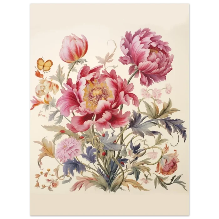 Vintage Botanical Peony & Butterfly Print - Premium Matte Paper Poster in Multiple Sizes - Image 3