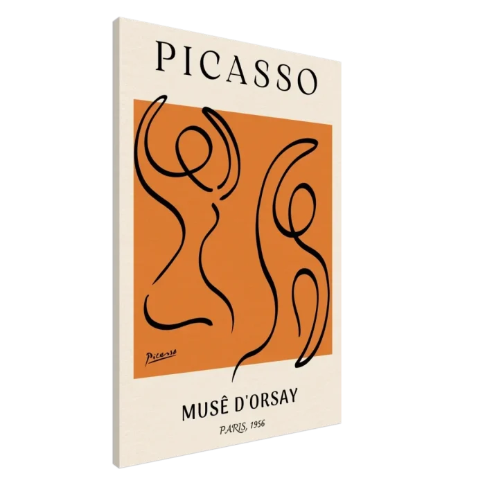 Picasso Musê d'Orsay Abstract Art Canvas – Black Line Art on Vibrant Orange – Modern Museum Print for Home Decor - Image 3