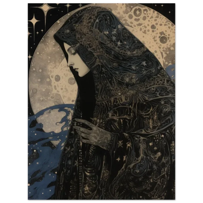 Celestial Sorceress Art Nouveau Poster - Premium Matte Paper Print, featuring cosmic elegance in various sizes - Image 4