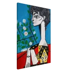 Cubist Muse Canvas Print – Bold Modern Portrait Art in Blue, Red & Yellow - Image 3