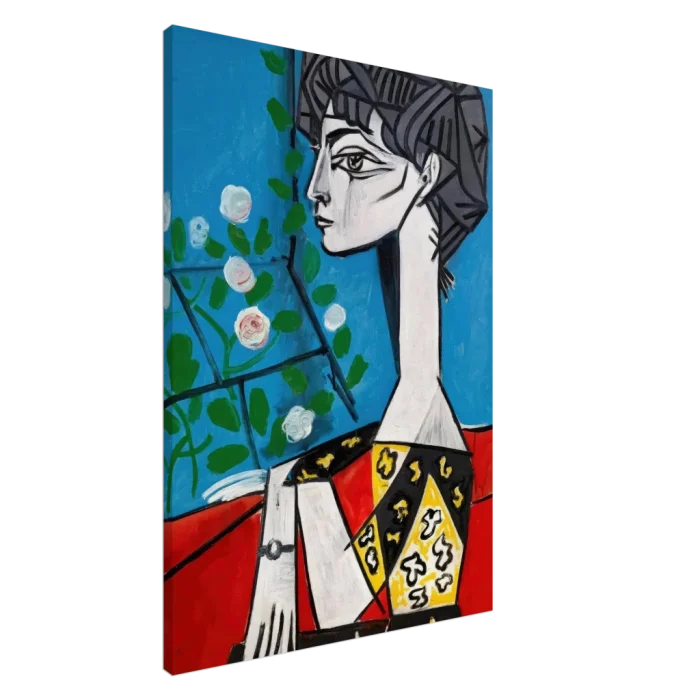 Cubist Muse Canvas Print – Bold Modern Portrait Art in Blue, Red & Yellow - Image 3