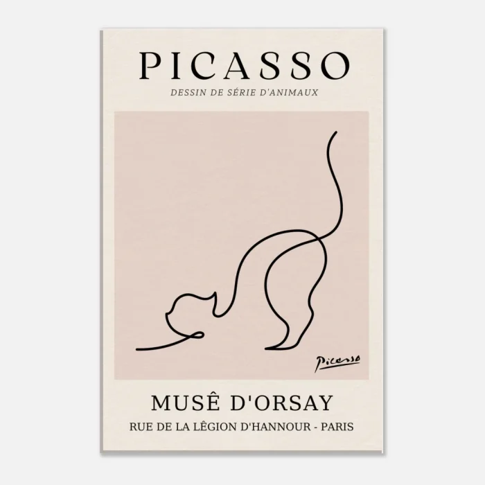 Minimalist Picasso Cat Line Art Poster – Modern Animal Sketch Canvas Print in Nude & Black - Image 6