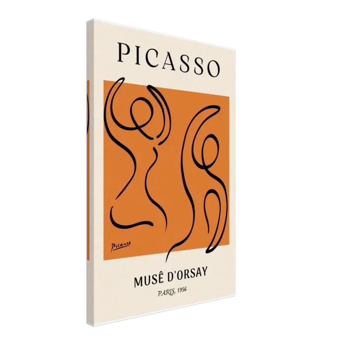 Picasso Musê d'Orsay Abstract Art Canvas – Black Line Art on Vibrant Orange – Modern Museum Print for Home Decor - Image 2