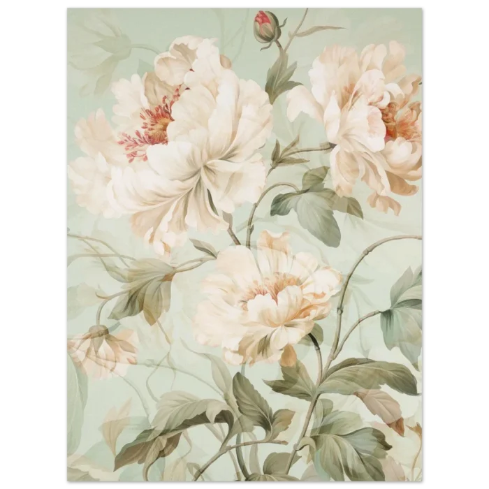 Vintage Bloom Floral Poster - Elegant Peony Art Print in Soft Sage & Cream - Premium Matte Paper, Multiple Sizes - Image 4