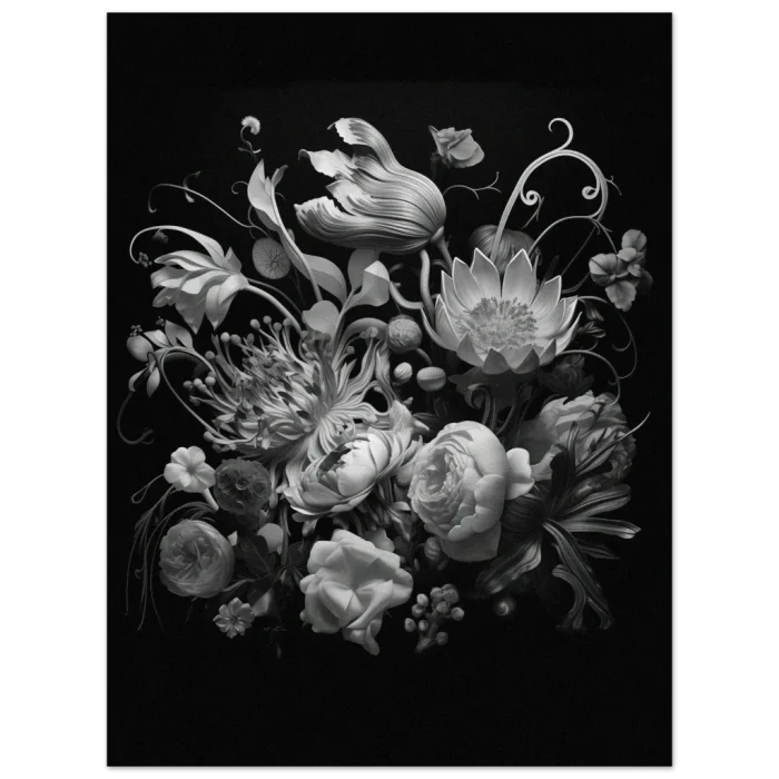 Dramatic Monochromatic Floral Bouquet - Premium Matte Paper Poster - Image 4